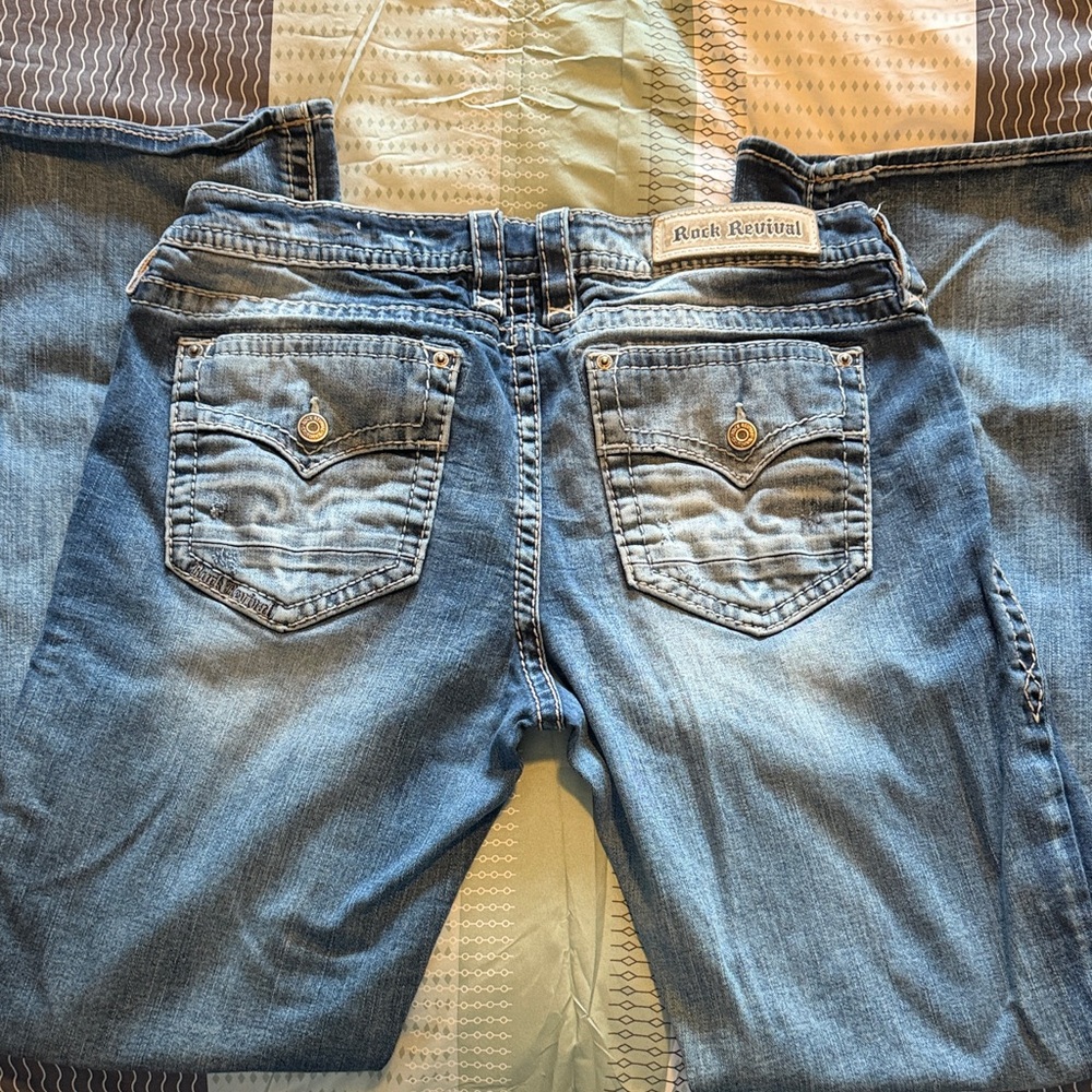 Rock Revival Medium Blue Denim Jeans with Embroidered Back Pockets